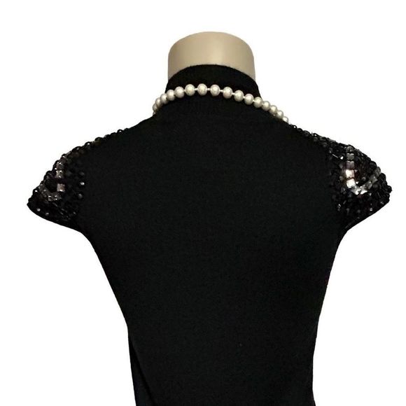 Design History Sweater Dress Women's Medium Black Fitted Cap Sleeves Embellished - Picture 5 of 12
